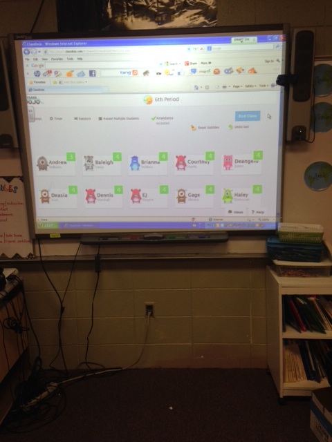 Class Dojo projected on the SMART board